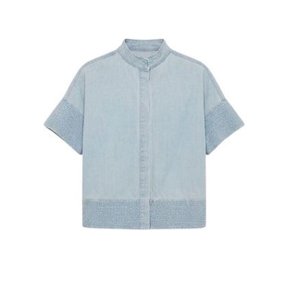 TUCKERNUCK Light Wash Denim Trapunto Stitch Sofia Shirt Size L NWT - Picture 8 of 8